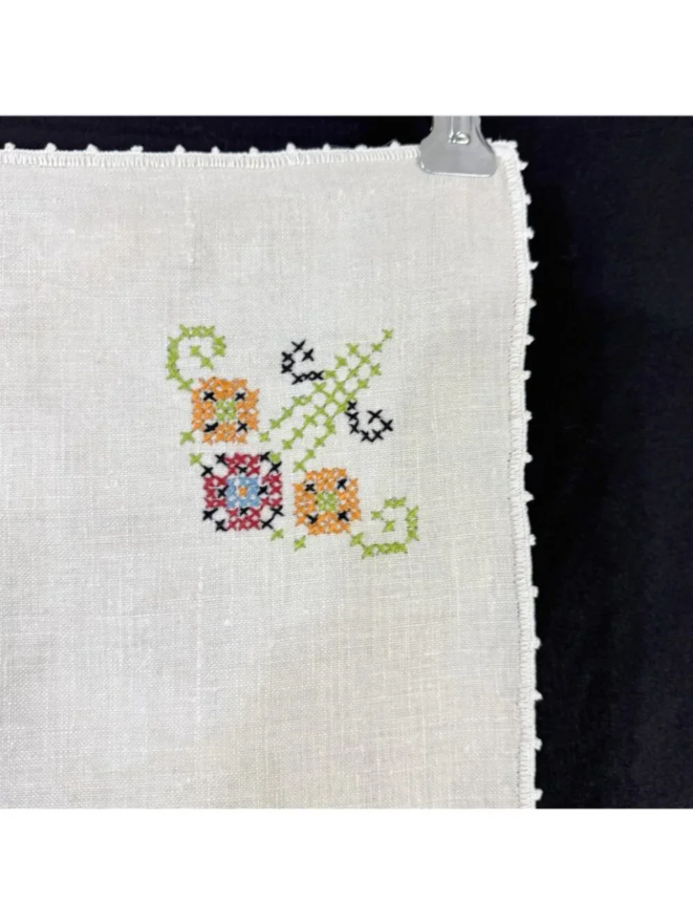 Embroidered Tablecloth Cross Stitch Design Flowers Birds Square Vintage 1950s